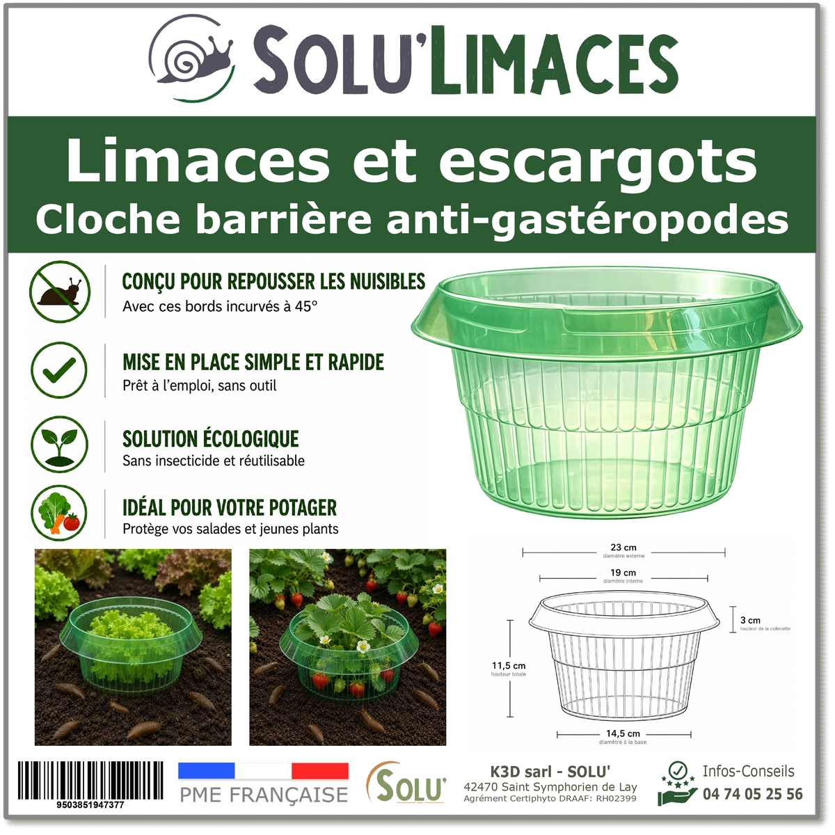 Cloche Anti-Limaces et Escargots – Barrière Physique pour Salades et Jeunes Plants, SOLU